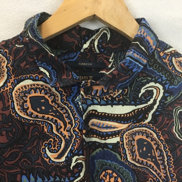 Roark Paisley Casual Button Down Shirt - Blue and Brown - Picture 3 of 10